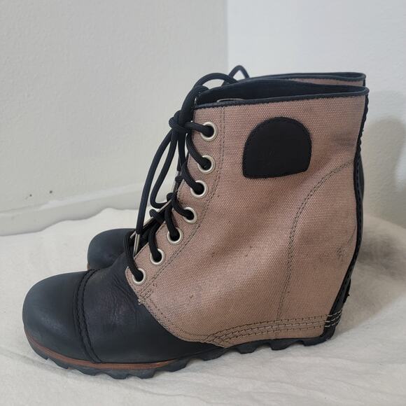 Sorel PDX Wedge Ankle Boots Women Size 10 Shoes Waterproof Lace Black Tan - Picture 5 of 16